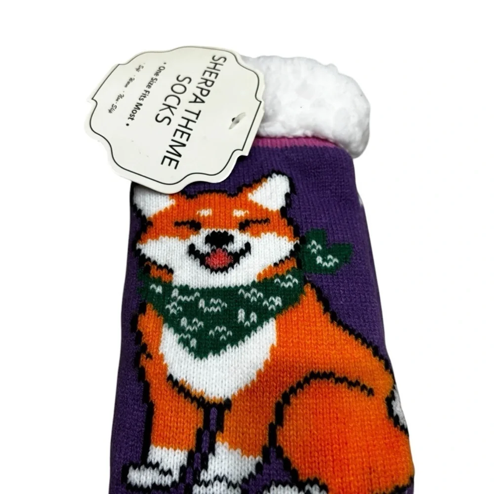 Compass Sherpa Lined Themed Non Slip Knit Adult Socks Dogs One Size Fits All NWT